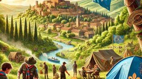 gruppo di ragazzi in un terreno per gruppi scout nella base di rocca massima